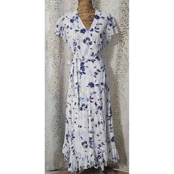 NWT Polo Ralph Lauren Floral Print Wrap Maxi Dress Flutter Sleeve White $398 - Picture 1 of 9